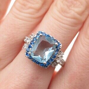 Chuck Clemency 925 Sterling Silver Blue & White C Z Ring Size 7